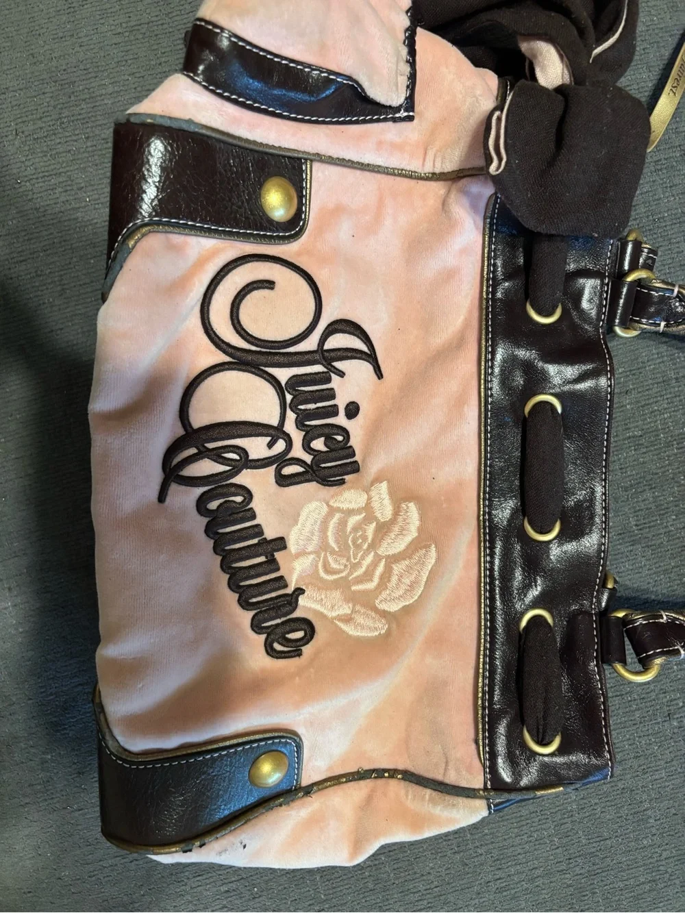 💕Rare Vintage Y2K Juicy Couture Pink Velour Brown Tote Purse Heart Charms 💕